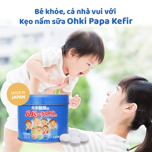 Kẹo nấm sữa Ohki Papa Kefir + Acid Lactic + Calcium D + 120 viên